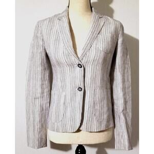 WOMEN'S CARTONNIER ANTHROPOLOGIE Jacket NAVY/WHITE LINEN BLAZER LINED SZ 0 NWOT